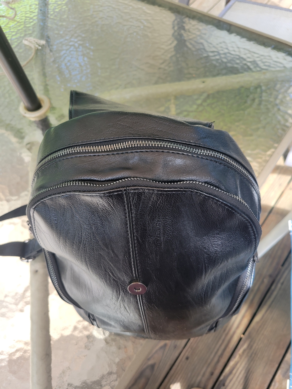 Vintage Black Leather Backpack Handbag with Zipper Pockets - Picture 6 of 8